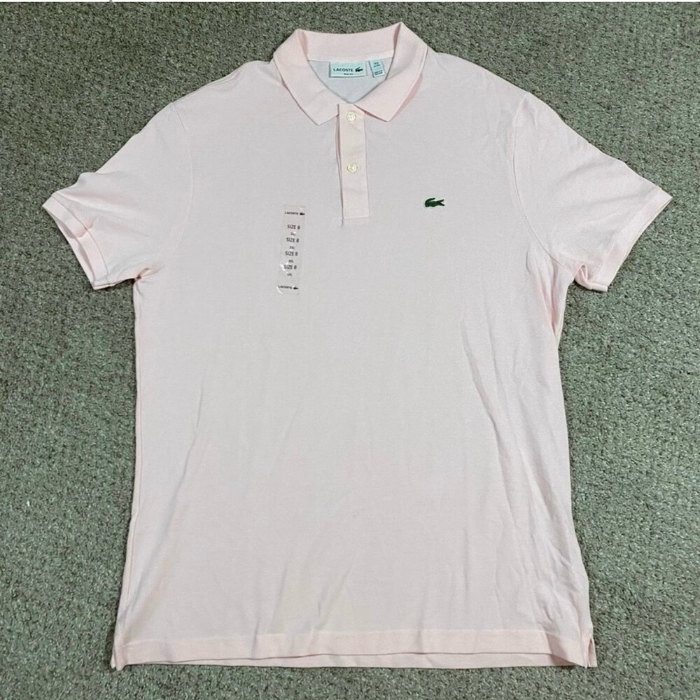 Lacoste Polo Shirt Sz 3XL Slim Fit Light Pink Preppy Summer 2 Button Golf FR 8